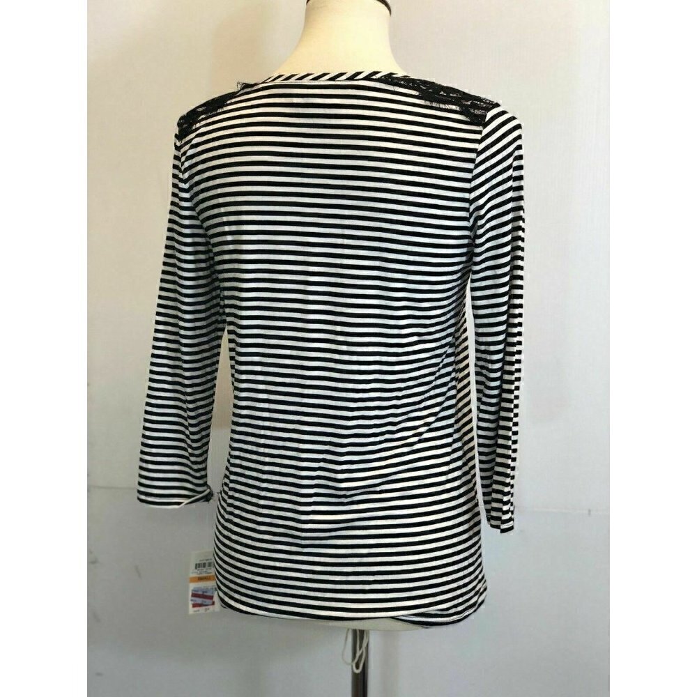 Maison Jules Women's Black Striped Lace-trim Top S - Picture 5 of 9